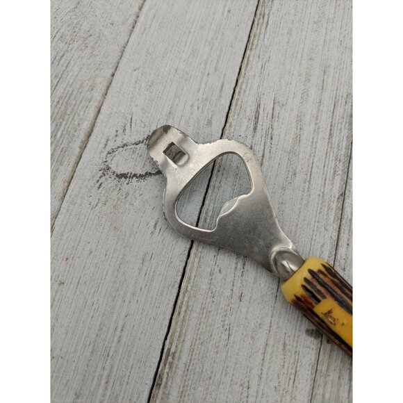 Vintage Can Tapper Bottle Jar Opener Lid Lift Church Key Faux Antler Handle 7" - Picture 3 of 6